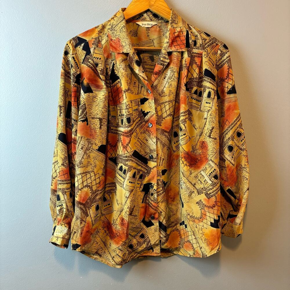 Rare! Jour Ferie Vintage Button Down Blouse Classy Academia Womens Bold